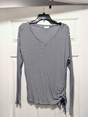 Glitz Navy & White Striped V-Neck Long Sleeve Top